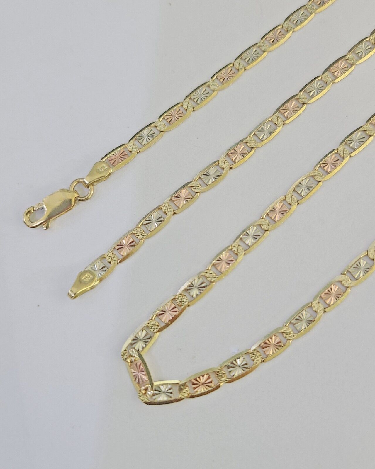 14k Valentino Chain Trio Gold Necklace Women's Link 24" inches 4mm Diamond Cuts