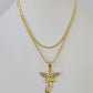 10K Gold Franco Chain Praying Angel Charm SET 16-20 Inches 1mm Ladies Women