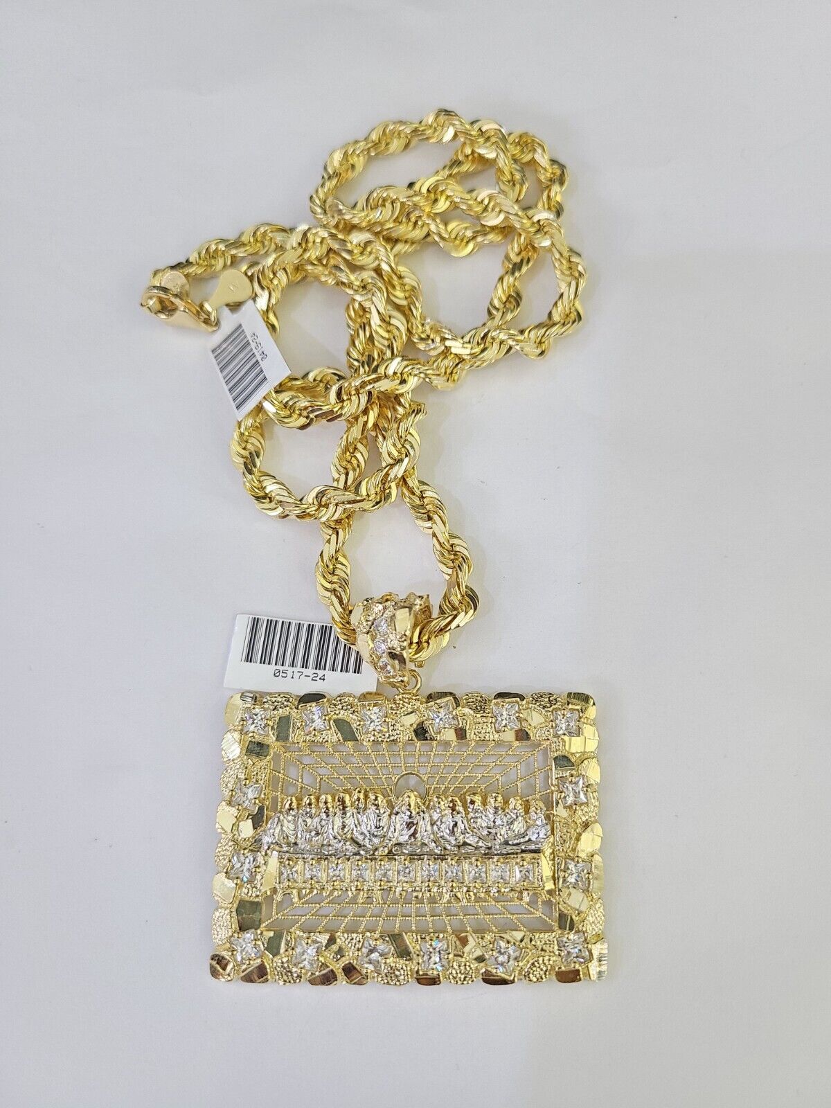 Real 10k Solid Rope Chain Last Supper Charm Set 6mm 20"-30" Inch Necklace Gold