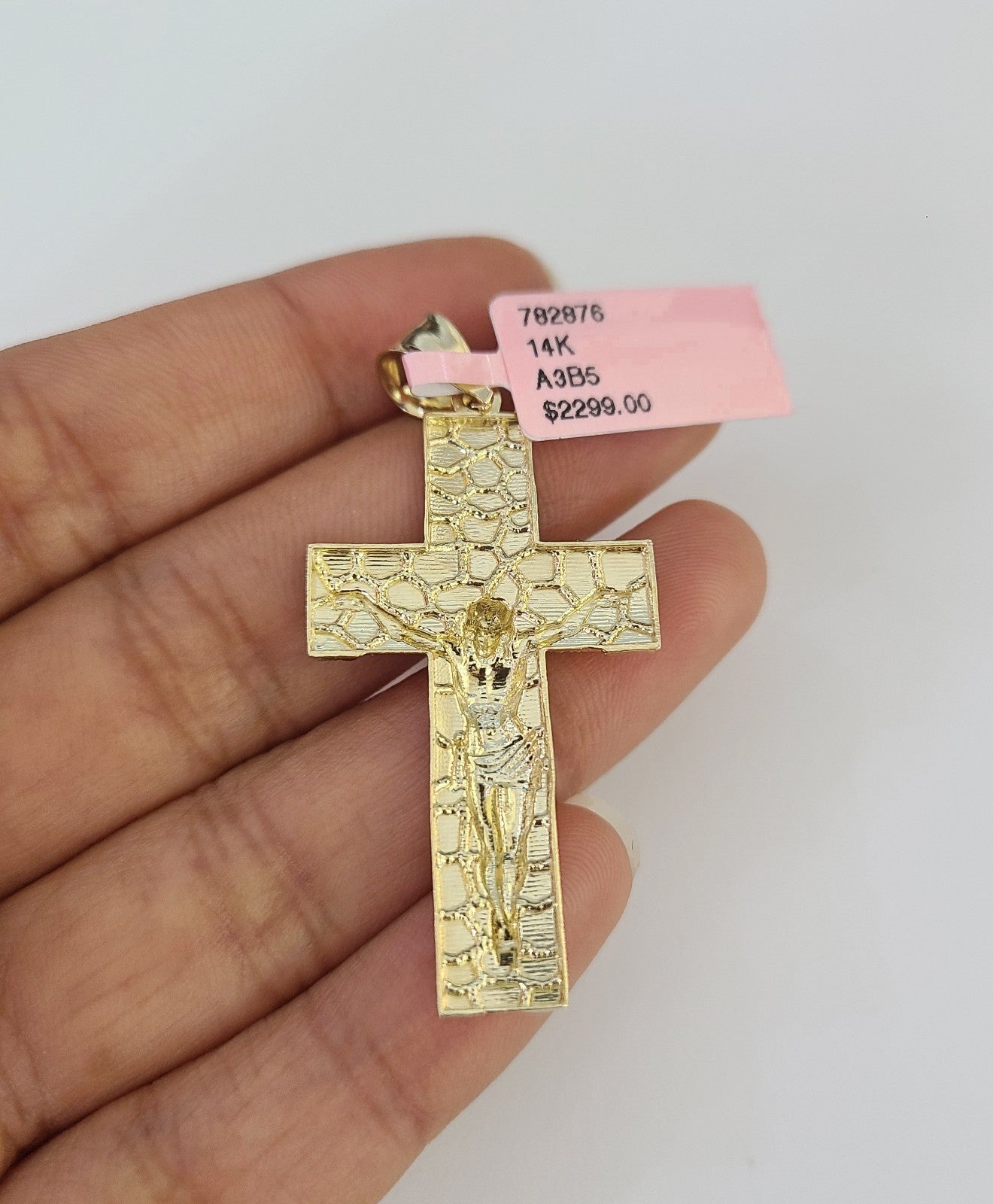 14k Miami Cuban Chain Nugget Cross Charm Pendant 3mm 18"24" inch SET Necklace