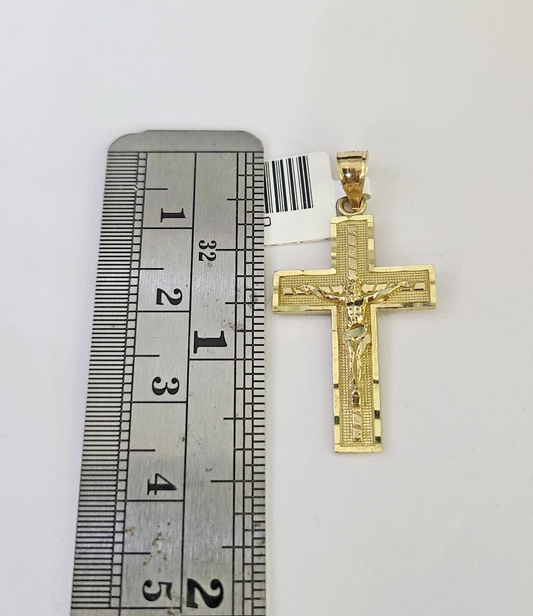 10k Solid Rope Chain 2mm Jesus Crucifix Cross Pendant Charm Necklace SET 18-24"