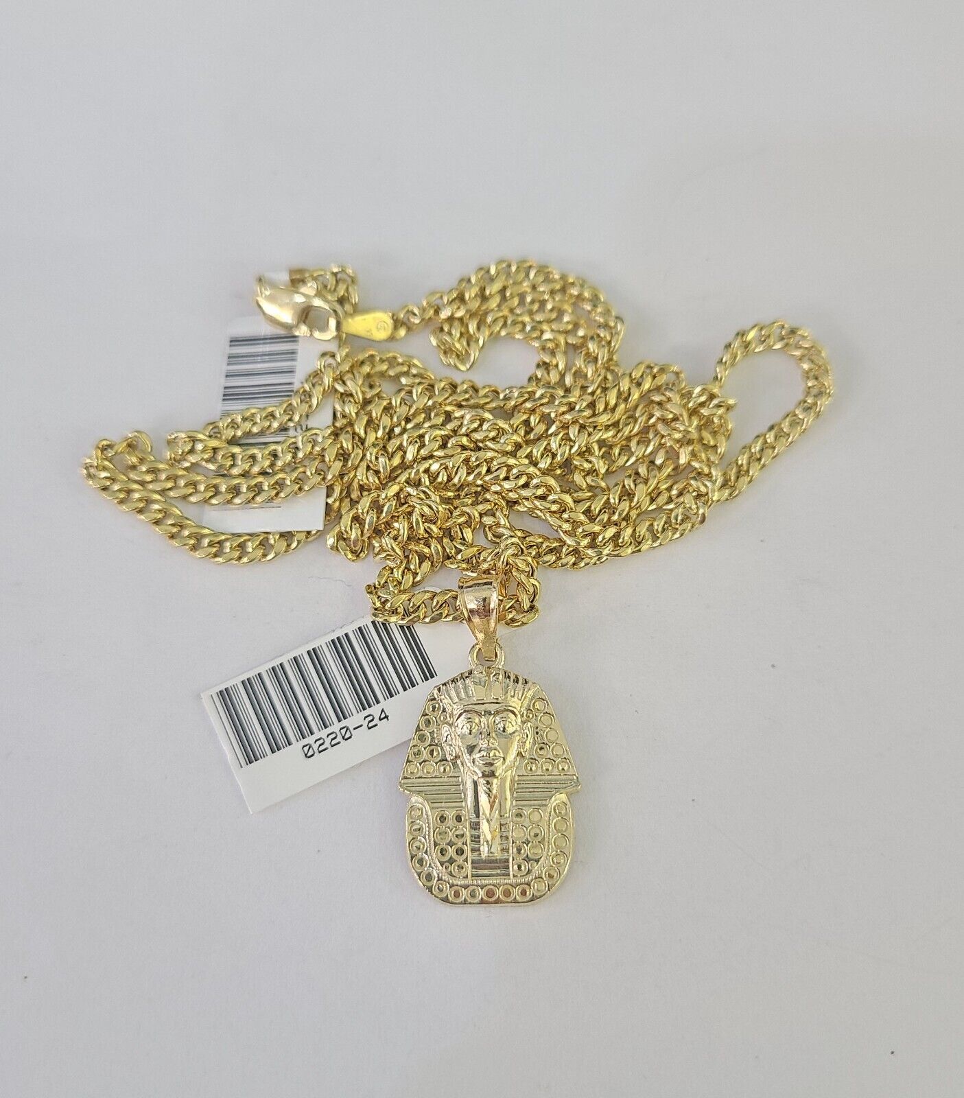 10K Gold Miami Cuban Chain Pharaoh Charm 18"-30" 3mm REAL Pendant