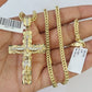 10K Franco Chain Jesus Cross Pendant Charm Necklace 20"-26" 3mm Gold Yellow SET