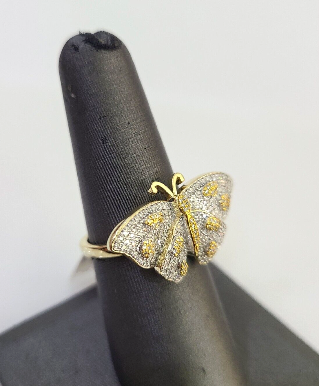 Real 10k Butterfly Diamond Ladies Ring Women Casual 10Kt Yellow Gold