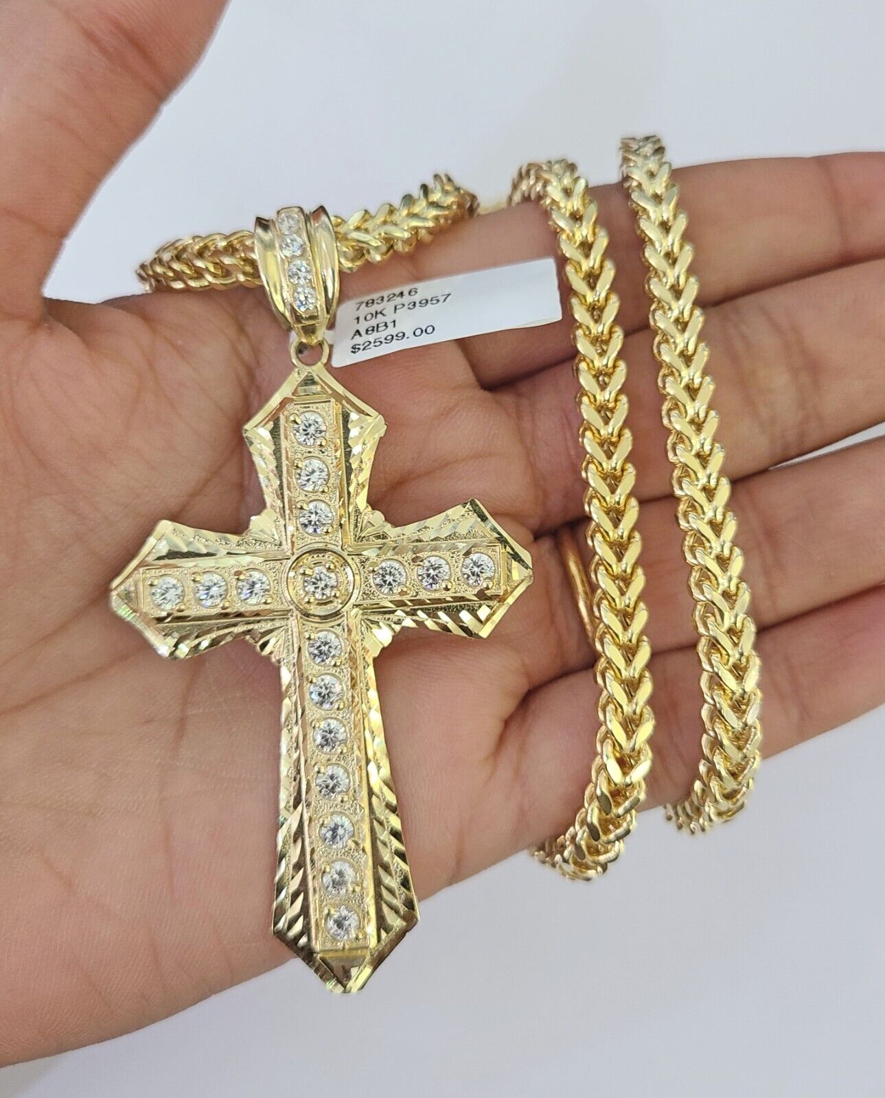 10K Franco Chain Jesus Cross Pendant Charm Necklace 20"-26" 5mm Gold SET Yellow