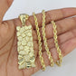 Real 10k Solid Rope Chain Nugget Charm Set 4mm 18"-30" Inch Necklace Yellow Gold