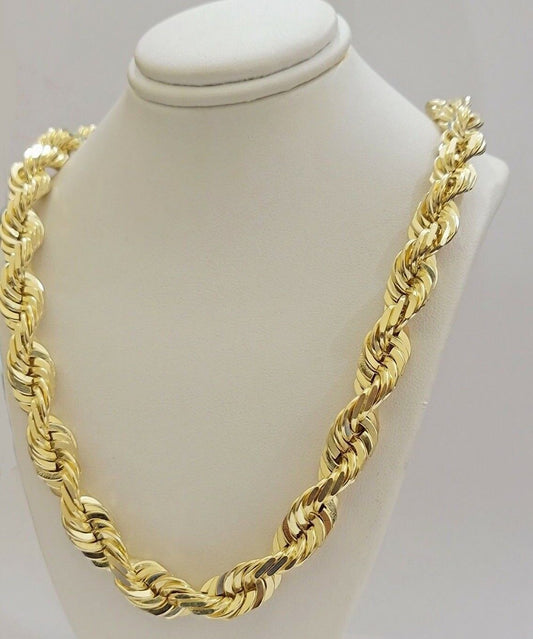 10K Solid Gold Rope Chain Mens Necklace 14mm Length 22" 24" 26" 28" 30"