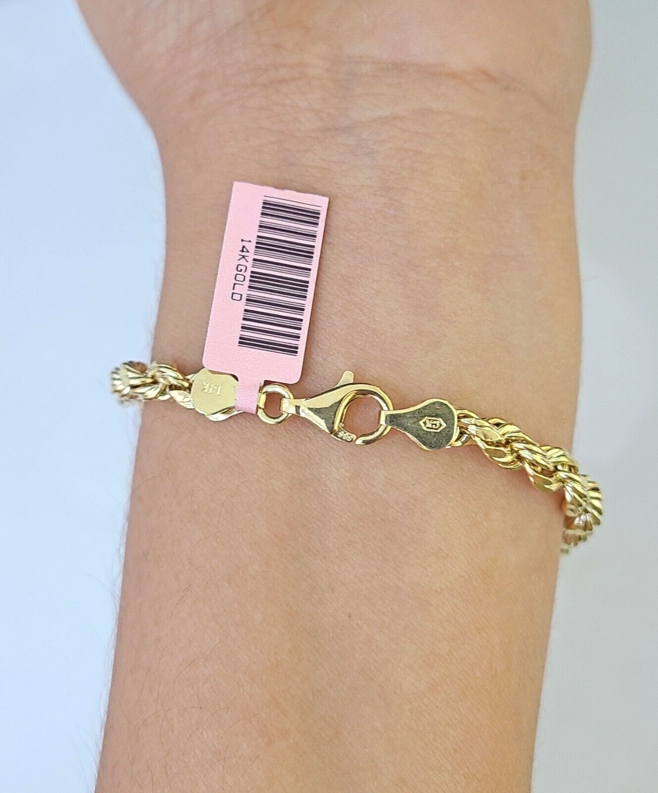 Real 14k Yellow Gold Rope Bracelet 5mm 7.5 Inch Men women diamond Cut