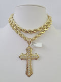 Real 10k Rope Chain Jesus Cross Charm Set 8mm 20"-30" Inch Necklace Yellow Gold