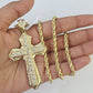 10k Solid Rope Chain Jesus Cross Charm Set 4mm 20"-28" Necklace Gold Yellow