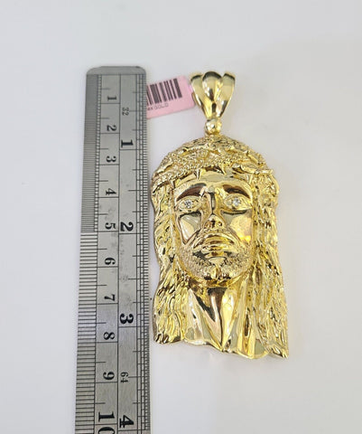 14k Figaro Chain Jesus Head Charm Pendant Gold 7mm 20-30 inch SET Necklace