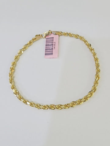 14K Yellow Gold Rope Bracelet Solid 7" 7.5" 8" 3mm Diamond Cut