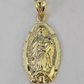 Real 10K Virgin Mary Pendent Charm 10kt Yellow Gold 1" Oval Holy Mother