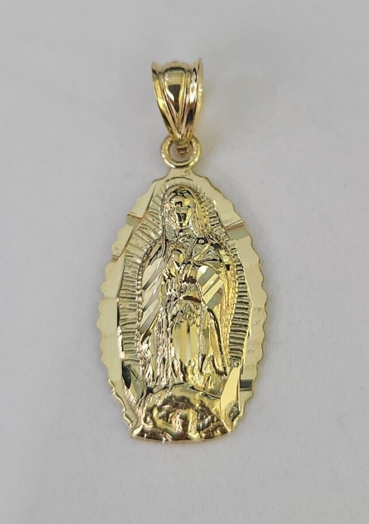 Real 10K Virgin Mary Pendent Charm 10kt Yellow Gold 1" Oval Holy Mother