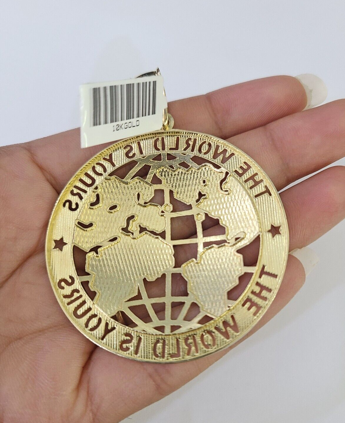 Real 10k The World is Yours Map Pendant Charm Yellow Gold Diamond Cut 10kt