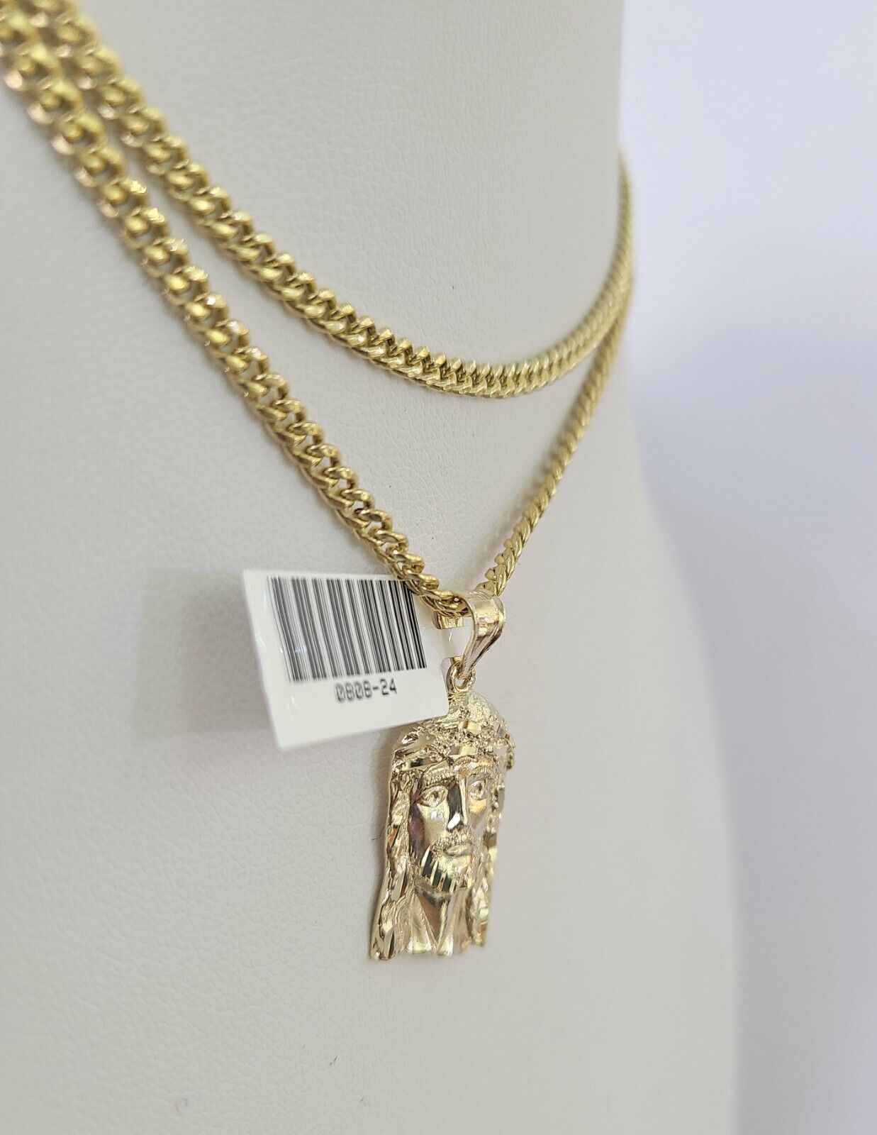 10K Gold Miami Cuban Chain Jesus Head Charm 18"-30" 3mm REAL Pendant