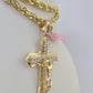 Real 14k Solid Rope Chain Jesus Cross Charm Set 6mm 18"-30" Necklace Gold