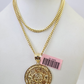 14k Miami Cuban Chain Mayan Calendar Charm Pendant 3mm 18"24" inch SET Necklace