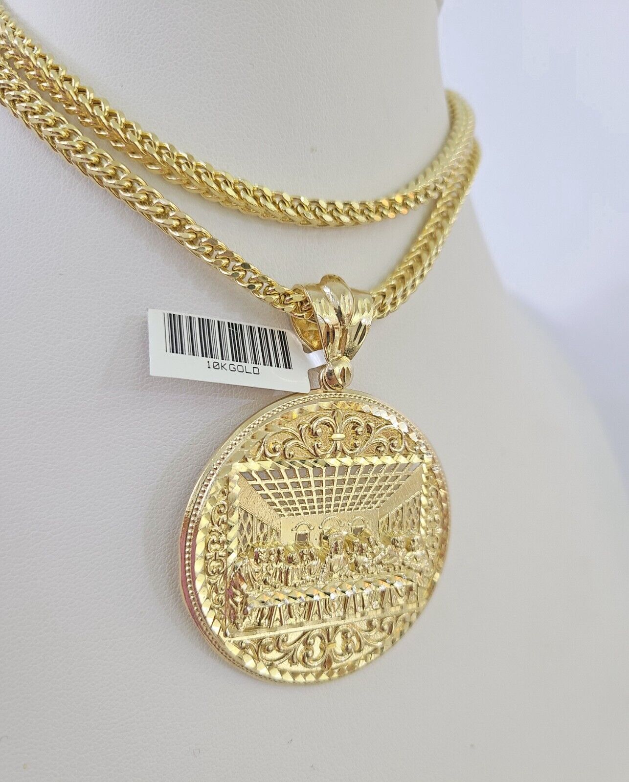 10K Franco Chain Last Supper Pendant Charm Necklace 20"-28" 4mm Yellow Gold SET