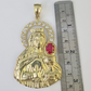 Real 10K Gold Saint Barbara Charm Shiny Cut 10kt yellow Gold Pendent 3"