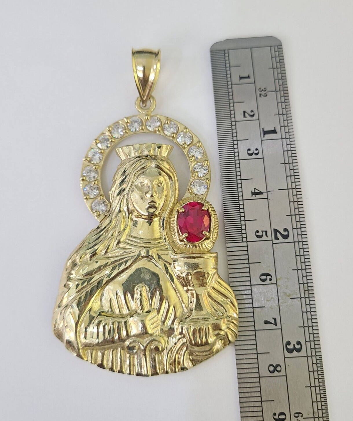 Real 10K Gold Saint Barbara Charm Shiny Cut 10kt yellow Gold Pendent 3"