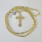 10k Milano Rope Chain INRI Cross Charm Necklace SET 3mm 18" 20" 22" 24" Pendant