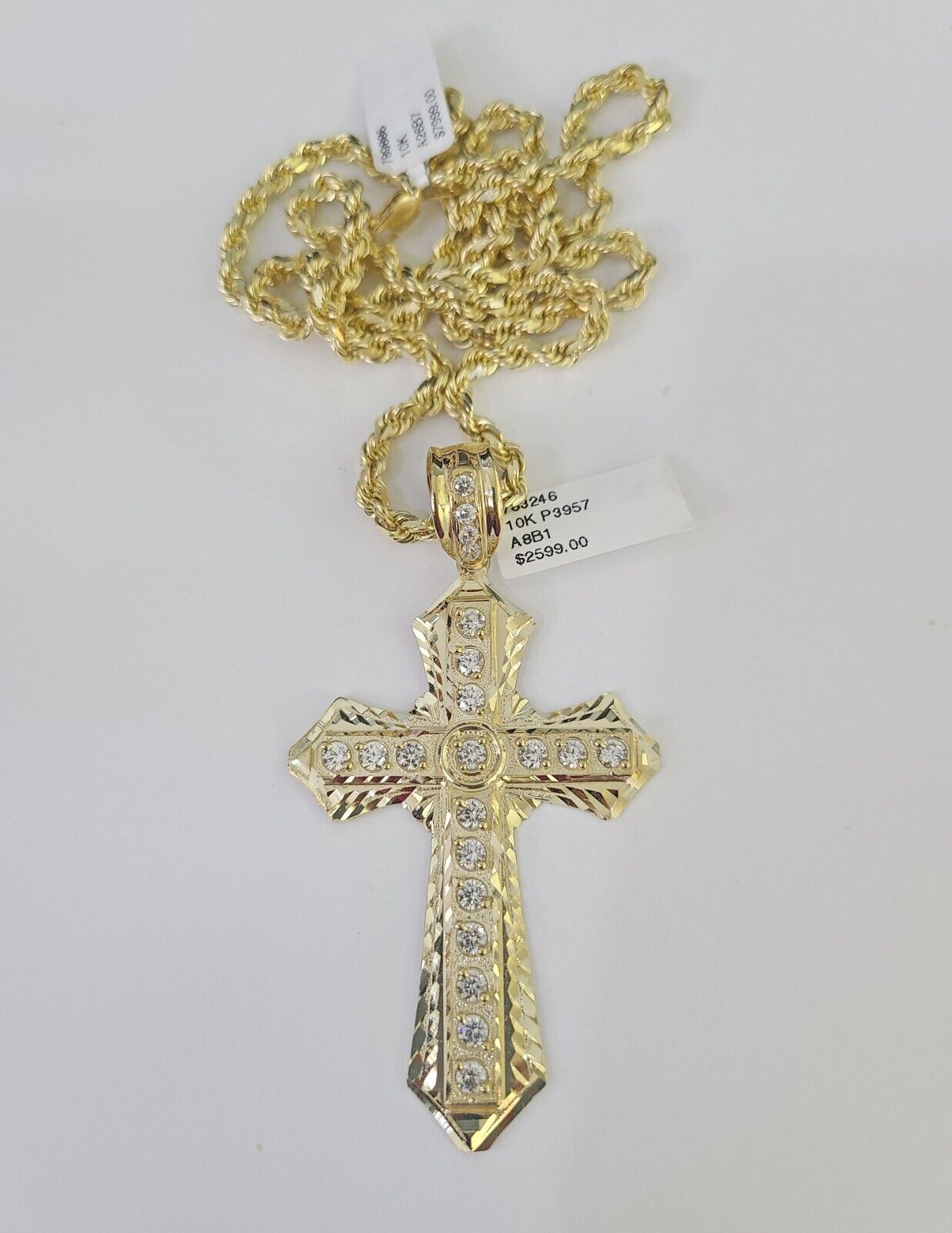 10k Solid Rope Chain Jesus Cross Charm Set 4mm 20"-28" Necklace Gold Yellow