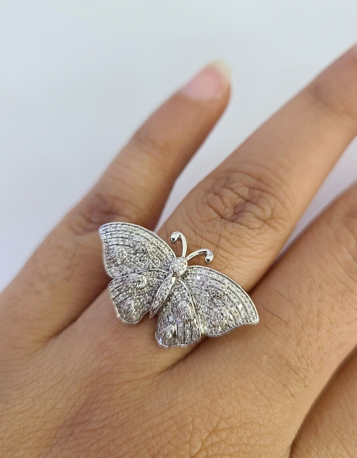 Real 10k Butterfly Diamond Ladies Ring Women Casual 10Kt White Gold