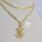 10k Gold Cuban Curb Chain Eagle Anchor Charm Solid 4mm 18"-28" SET Necklace