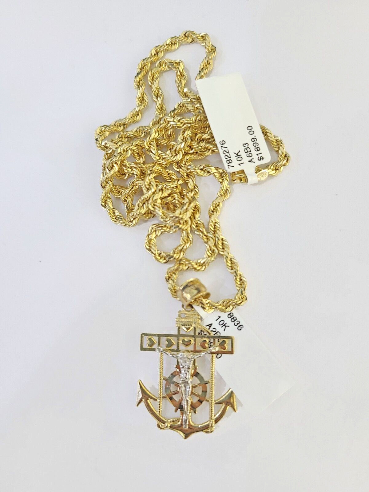 Real 10k 3mm Rope Chain Anchor Pendant 18" 20" 22" 24" 26" Gold Set