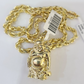 Real 10k Gold Rope Chain Necklace Laughing Buddha Pendant Charm Set 4mm 20"-30"