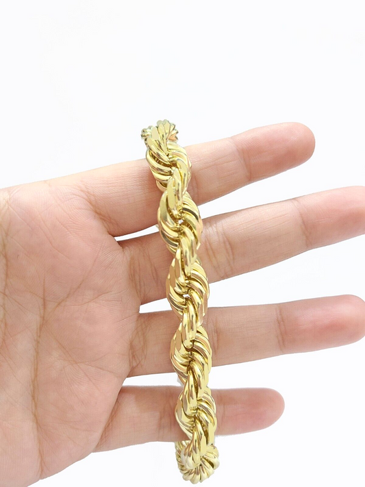 Real 10K Yellow Gold Rope Bracelet 10mm 8 Inch Lobster Lock For mens  On Sale