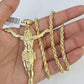 10k Solid Rope Chain Jesus Full Body Charm Set 4mm 20"-28" Necklace Gold Yellow