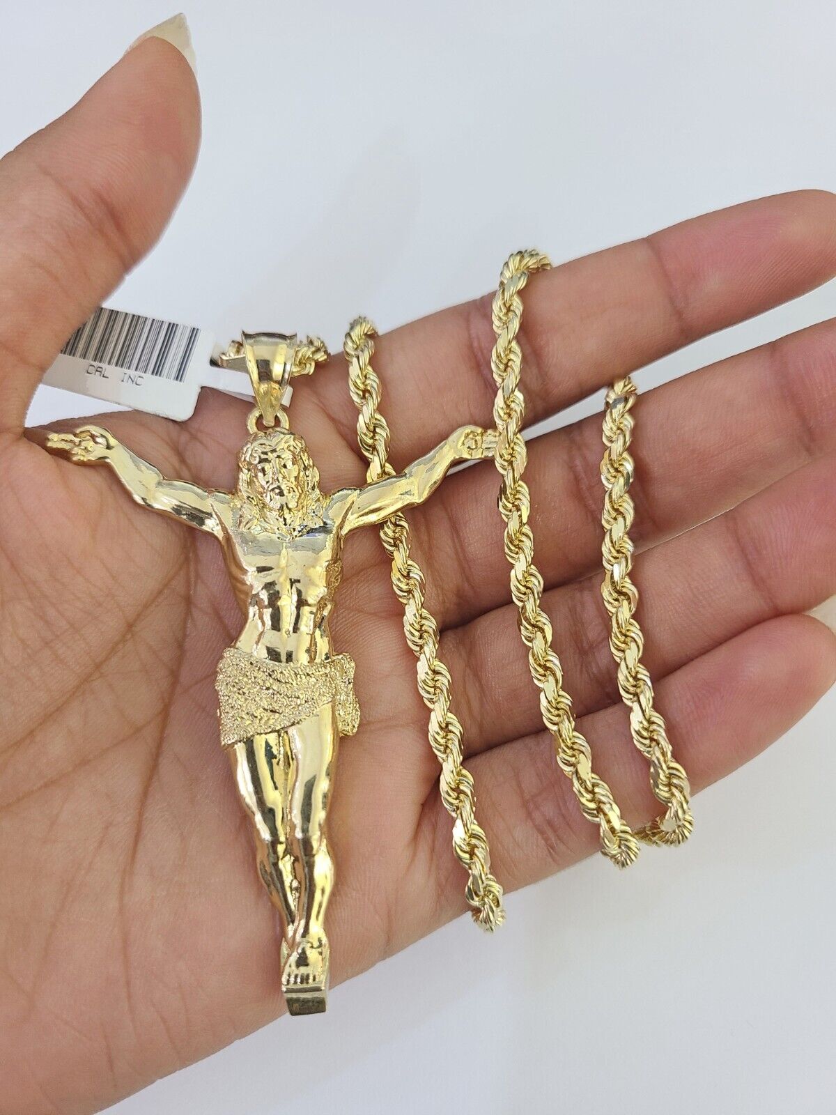 10k Solid Rope Chain Jesus Full Body Charm Set 4mm 20"-28" Necklace Gold Yellow