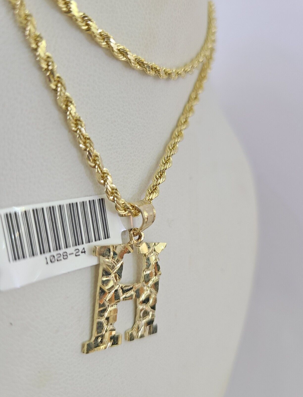 10k Gold Initial H Charm Rope Chain 16"-26" 2.5mm SET Necklace Alphabet Pendant