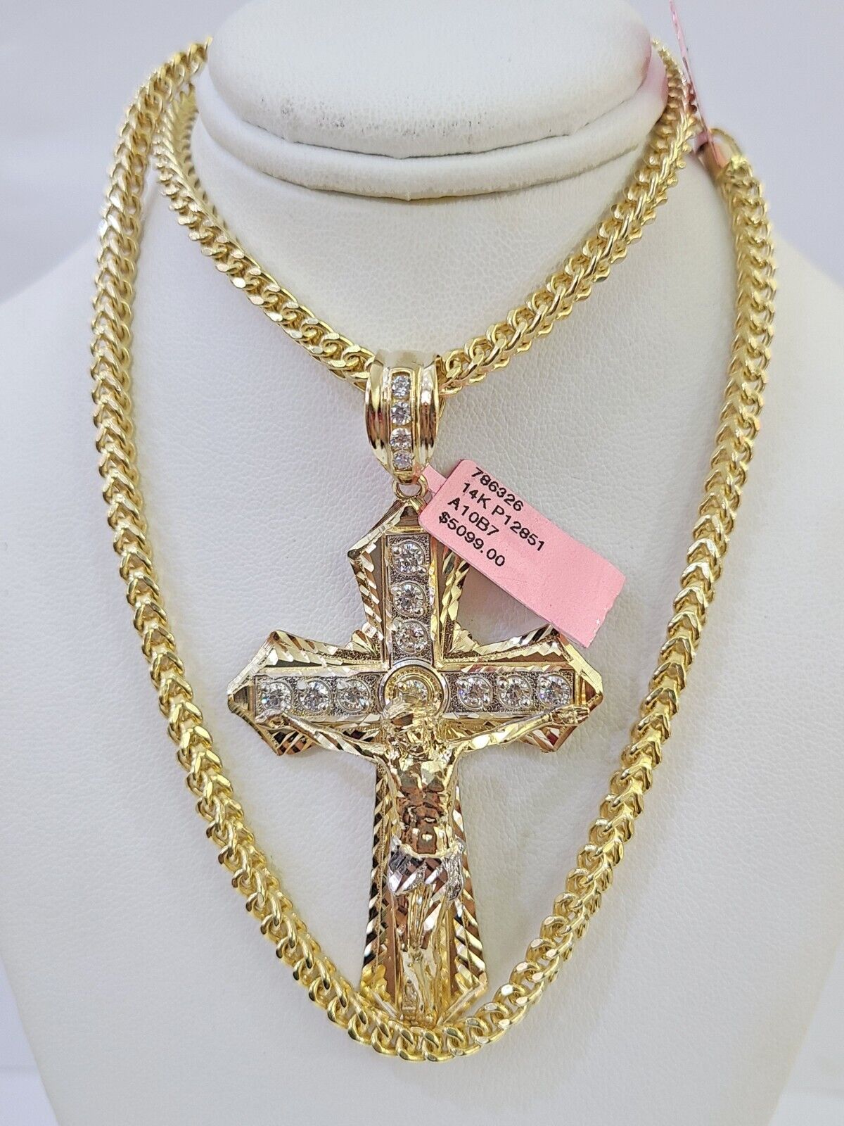 14K Franco Chain Jesus Cross Pendant Charm Necklace 20"-26" 4mm Gold Yellow