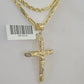 Real 10k Milano Rope Chain Jesus Cross Charm Necklace SET 3mm 18" 20" 22" 24"