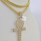 10K Franco Chain Diamond Jesus Cross Pendant Charm Necklace 20"-28" 4mm Gold SET