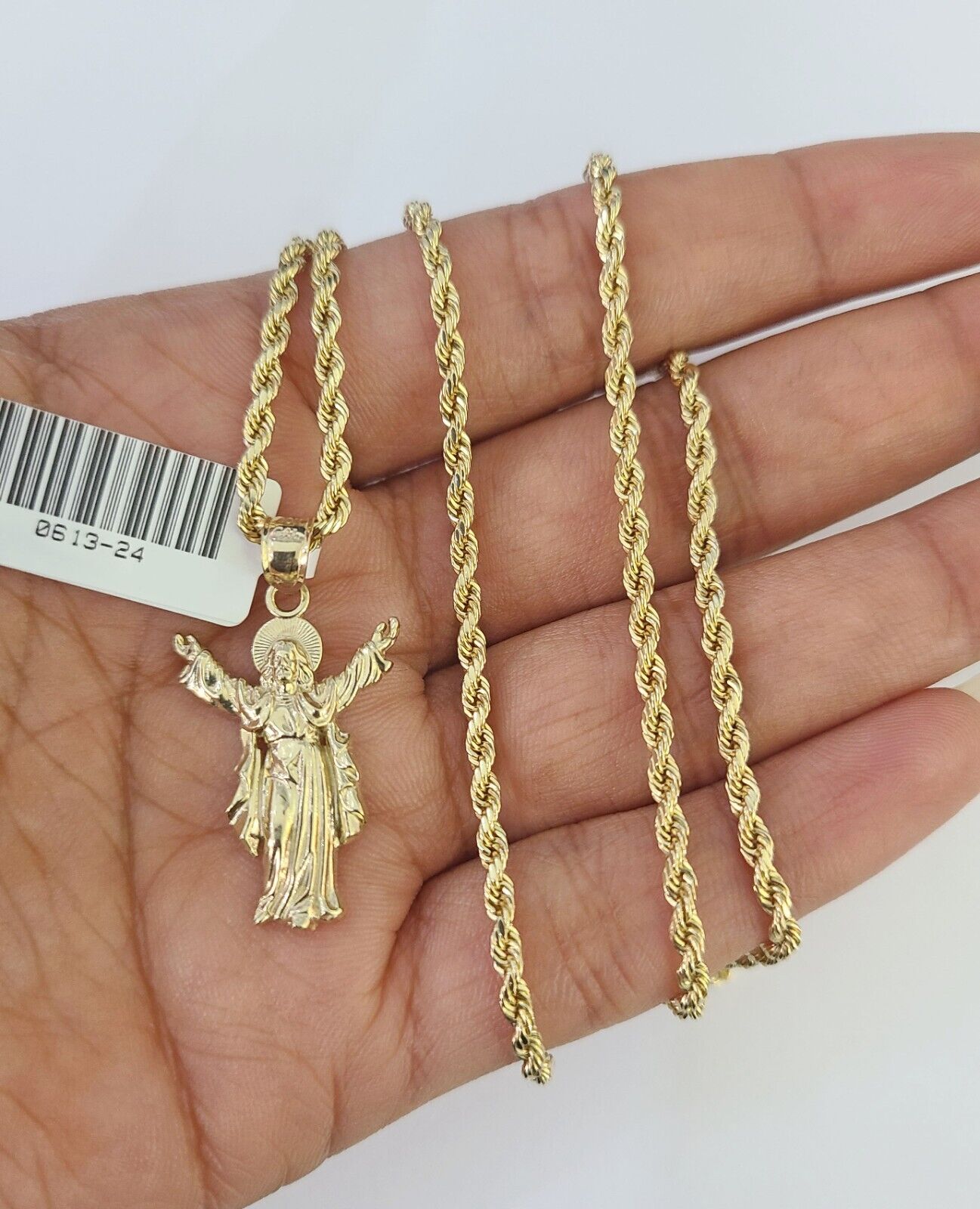 10k 2.5mm Rope Chain Jesus Pendant 18"-30" Yellow Gold Set Charm Necklace