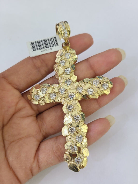 10K Jesus Cross Charm Pendant Nugget Religious Yellow Gold Real 10kt