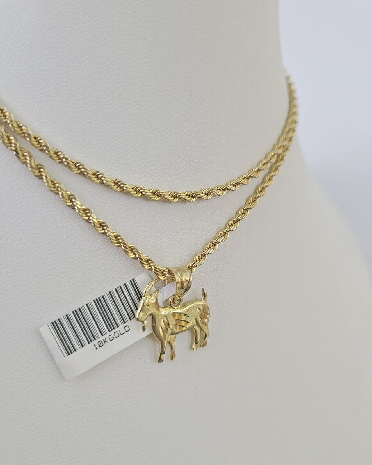 10k 2.5mm Rope Chain GOAT Pendant 18"-30" Yellow Gold Set Charm Necklace