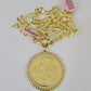 14k Figaro Chain Centenario Bezel Charm Pendant Gold 7mm 20-30 inch SET Necklace