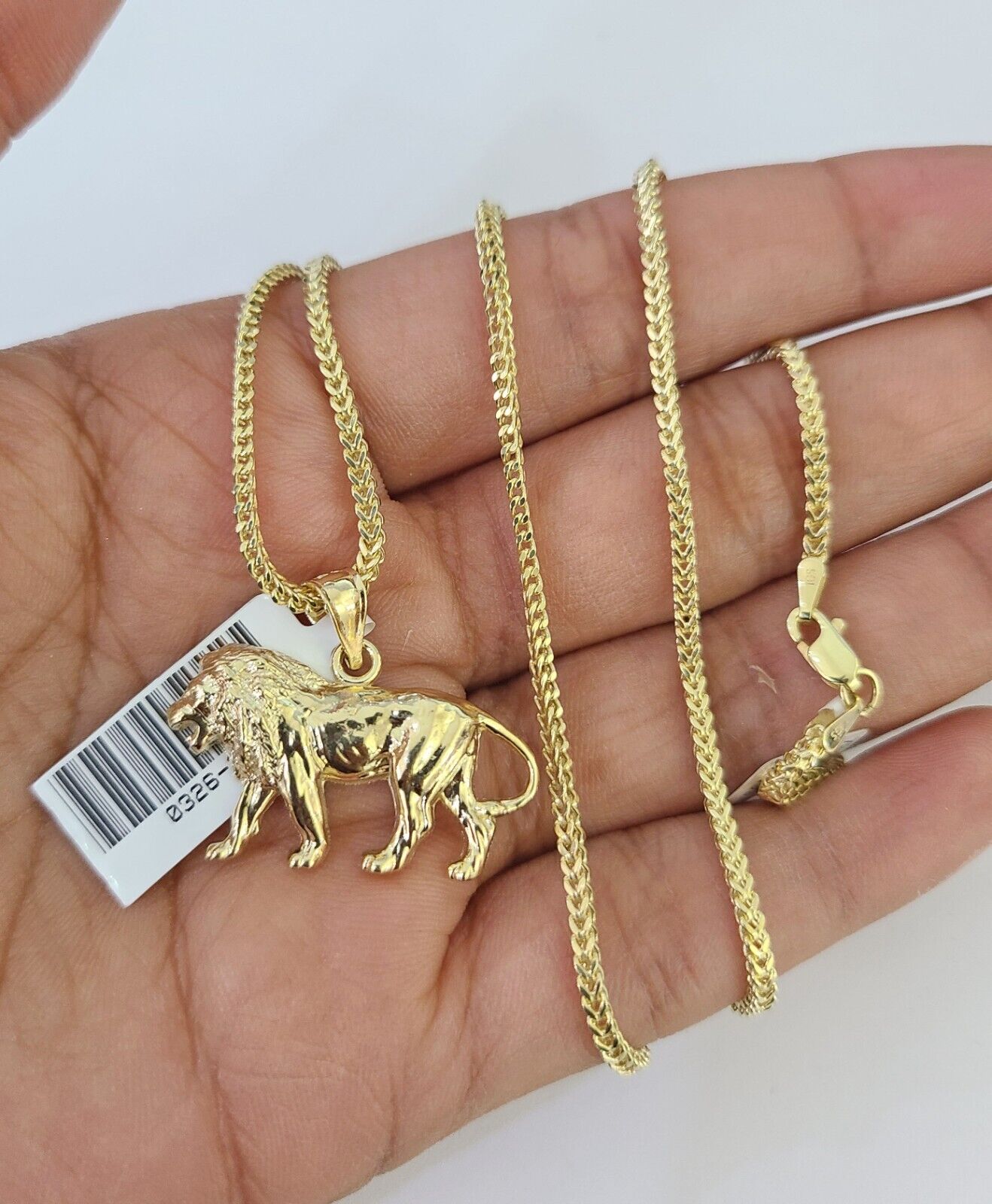 10K Franco Chain Lion Pendant Charm Necklace 16"-24" 2mm Yellow Gold SET