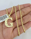 10k Gold Initial G Charm Rope Chain 16"-26" 2.5mm SET Necklace Alphabet Pendant