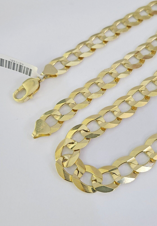 10k Solid Gold Cuban Curb Link Chain 12mm 28" Real Yellow Gold Real Necklace