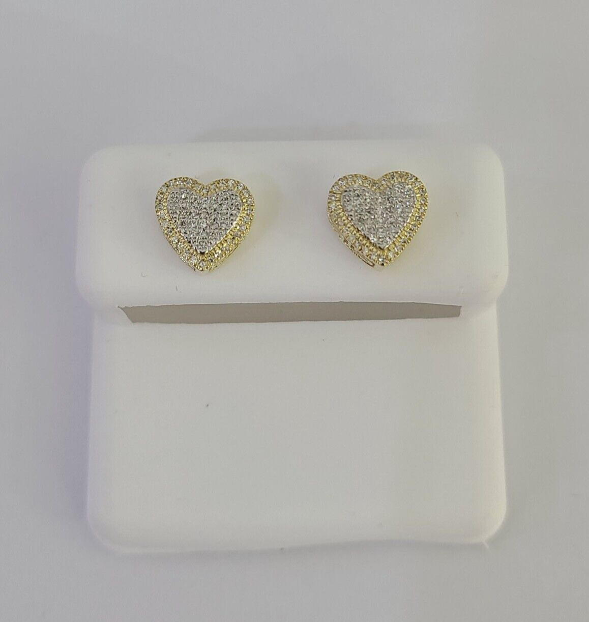 10k Heart Diamond Earrings Real Screw-Back Women Men Studs Yellow Gold