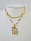 10k Miami Cuban Chain Virgin Mary Charm Set 4mm 18"-28" Necklace Yellow Gold