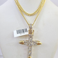 10k Miami Cuban Chain Diamond Jesus Cross Charm Set 4mm 18"-28" Necklace Gold