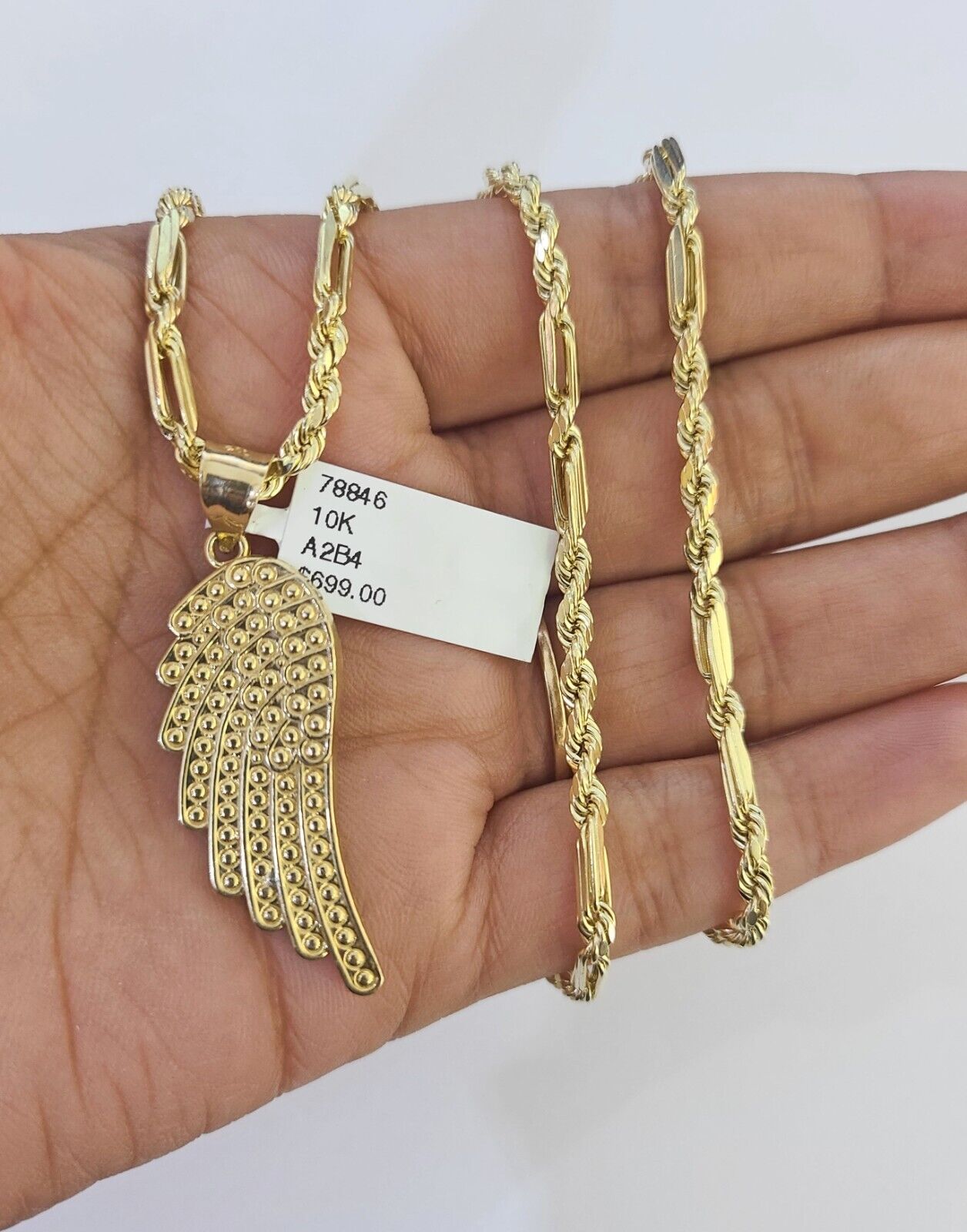 10k Milano Rope Chain Wings Charm Necklace SET 3mm 18" 20" 22" 24"