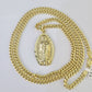 10k Miami Cuban Chain Virgin Mary Charm Set 4mm 18"-28" Necklace Yellow Gold